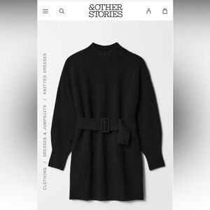& Other Stories Black Belted Knit Sweater Dress NWOT